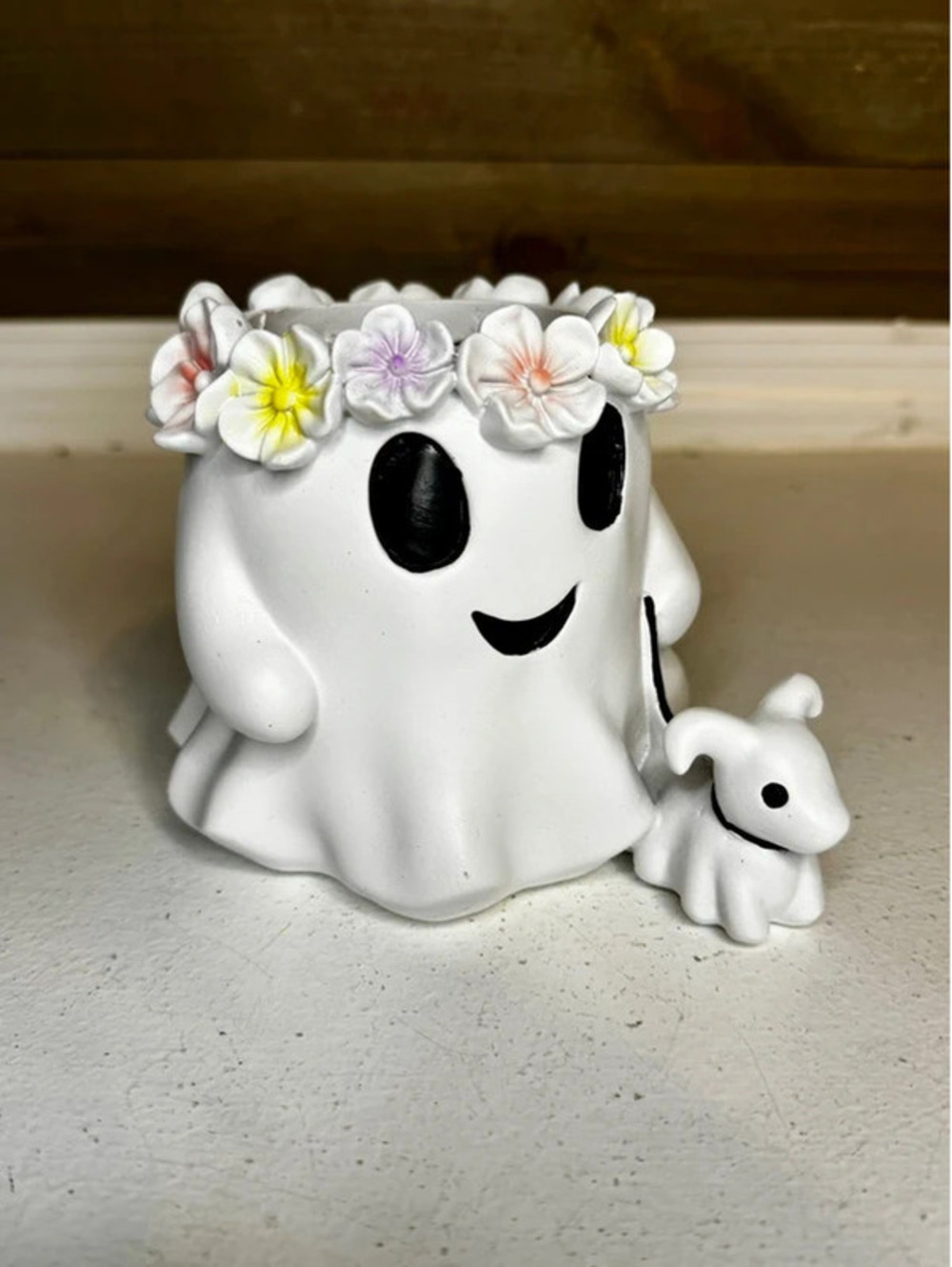 5" Ghost Planter with Dog - Halloween Ghost Planter - Floral Ghost with Puppy